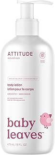 ATTITUDE Baby Lotion, EWG Verified Moisturizer, Dermatologically Tested Moisturizing Cream, Vegan and Cruelty-Free, Unscented, 16 Fl Oz EWG Verified