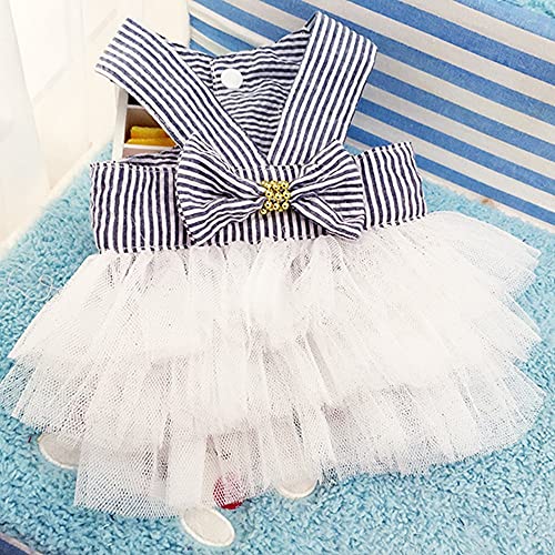Dog Dresses, Fashion Pet Dog Clothes, Striped Mesh Puppy Dog Princess Dresses (Blue, X-Large) #TOP5
