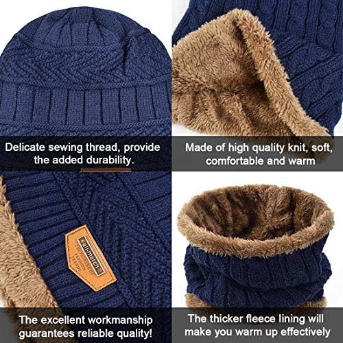 Tuopuda Thermal Knitted Hat and Scarf Gloves Set Chunky Fleece Lining Neck Warmer Touch Screen Gloves,Outdoor Sports Warm Set for Skiing/Hiking/Running/Driving