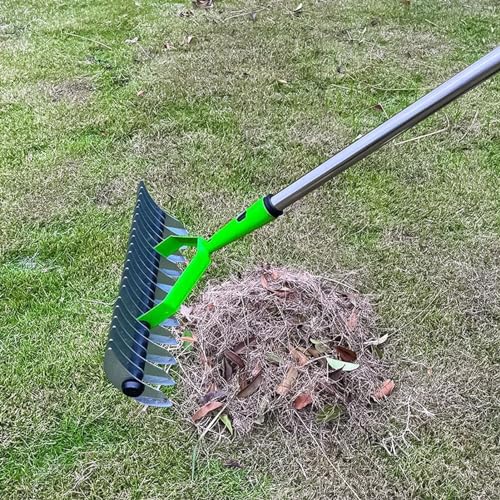 NDNCZDHC Rake for Leaves, 15in Thatch Rake Alloy Steel Rake with Rod, Versatile Gardening Tools for Cleaning Dead Grass, Yard Garden, Lawn Leveling Rake - Image 4