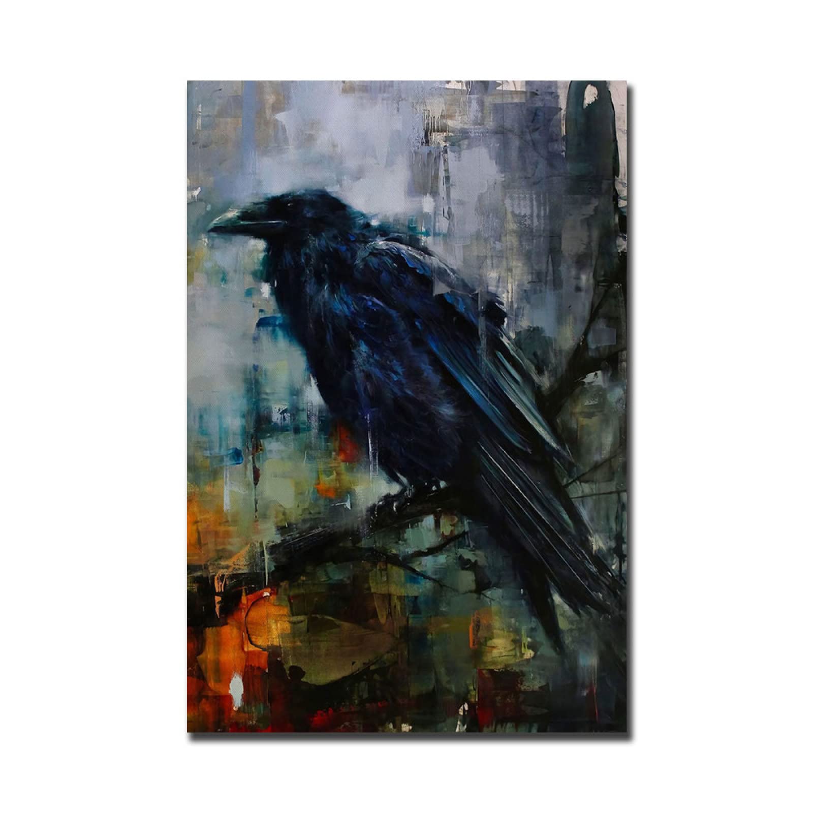 Stampa su tela con corvo, uccello gotico, decorazione da studio al