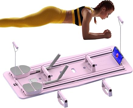 ABS Workout Board,Pilates Reformer Machine For Home Gym,Foldable Multifuctional Abdominal Board,Ab Roller Exercise Machine With Resistance Band,Data Recording Fitness Equipment(Pink)