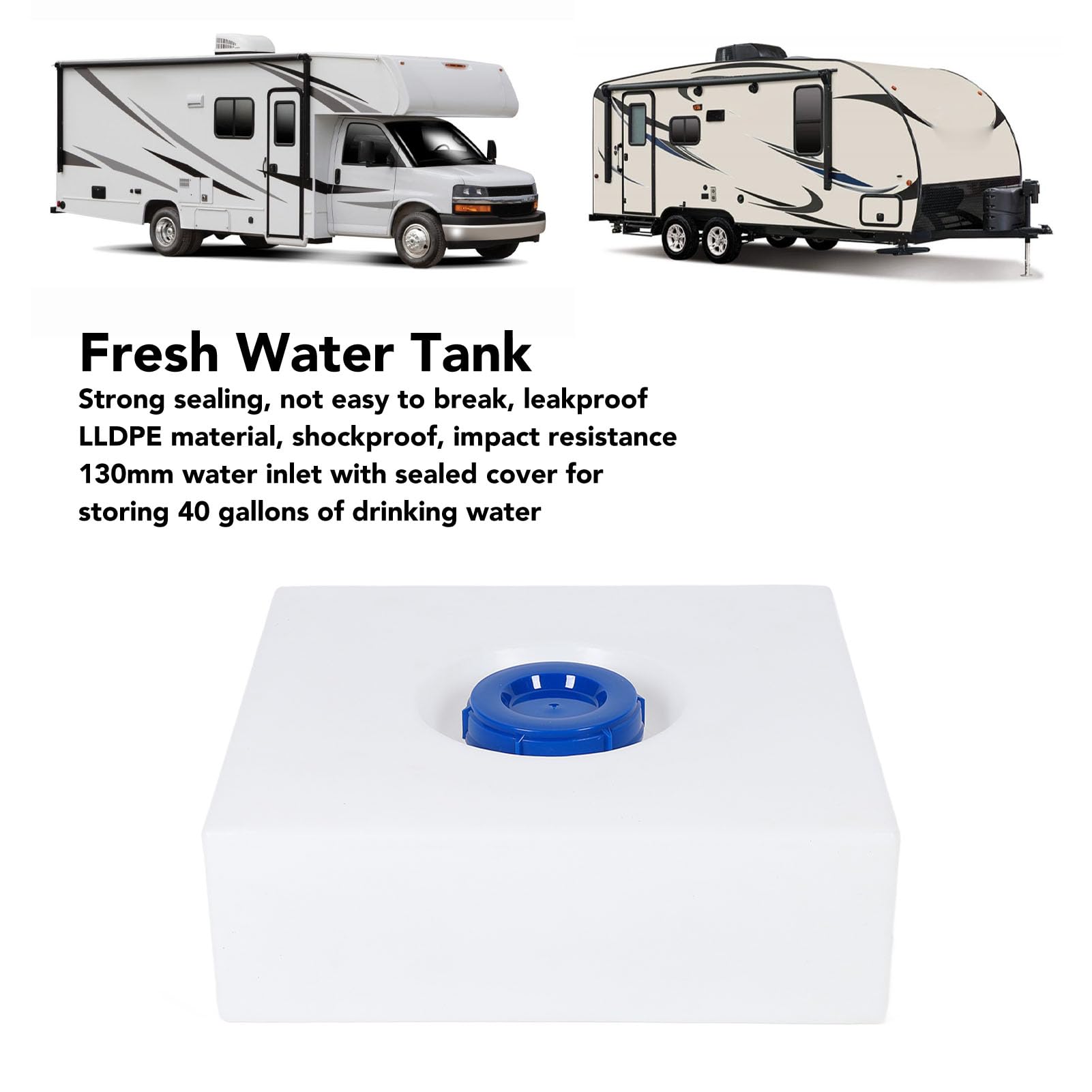 Tanque de agua para caravana de 14 galones, almacenamiento de agua duradero para remolque, yate, LLDPE, 22.6 x 21.5 x 7.4 pulgadas