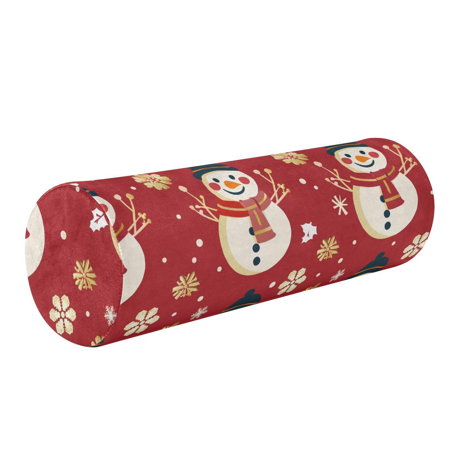 miaozhen Xmas Snowman Red Gold Cylinder Back Pillow Round Pillows for Couch almohada Redonda para el Cuello 5.5''x17''