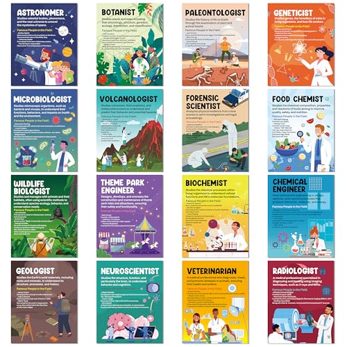 EYxsaxenk Science Posters for Classroom Middle School - 16Pcs Educational Science Career Awareness Posters 13.8x11in Paper Art Prints for School Office Classroom Room Wall Decoration Teacher Supplies