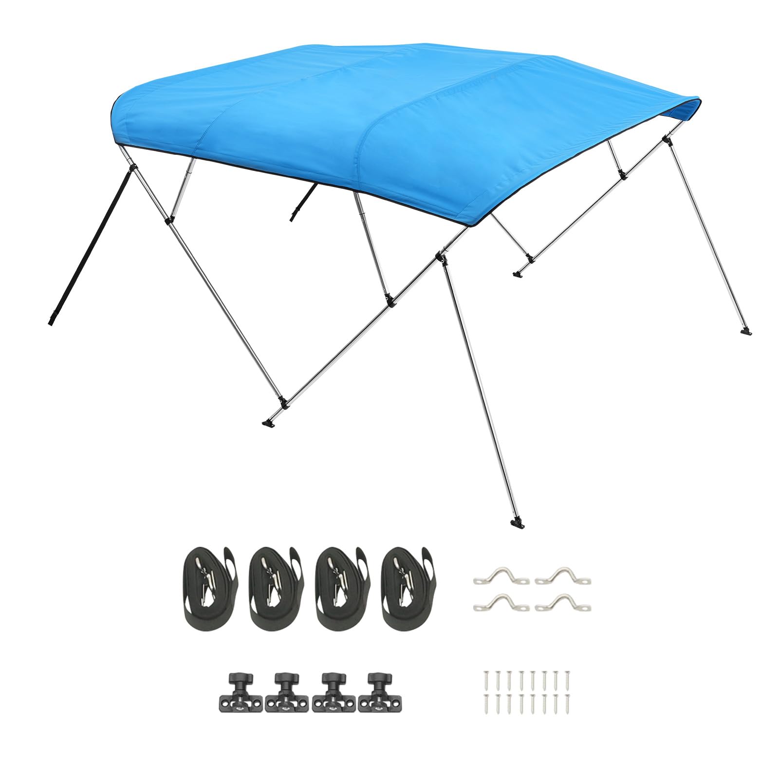 VEVOR Bimini Top Bootsabdeckung Sonnenverdeck (4 Bögen) aus 600D Polyester mit Rahmen aus Aluminiumlegierung, wasserdichte Sonnenschutz-Bootsmarkise mit Aufbewahrungstasche, 170-183 cm (B) Blau