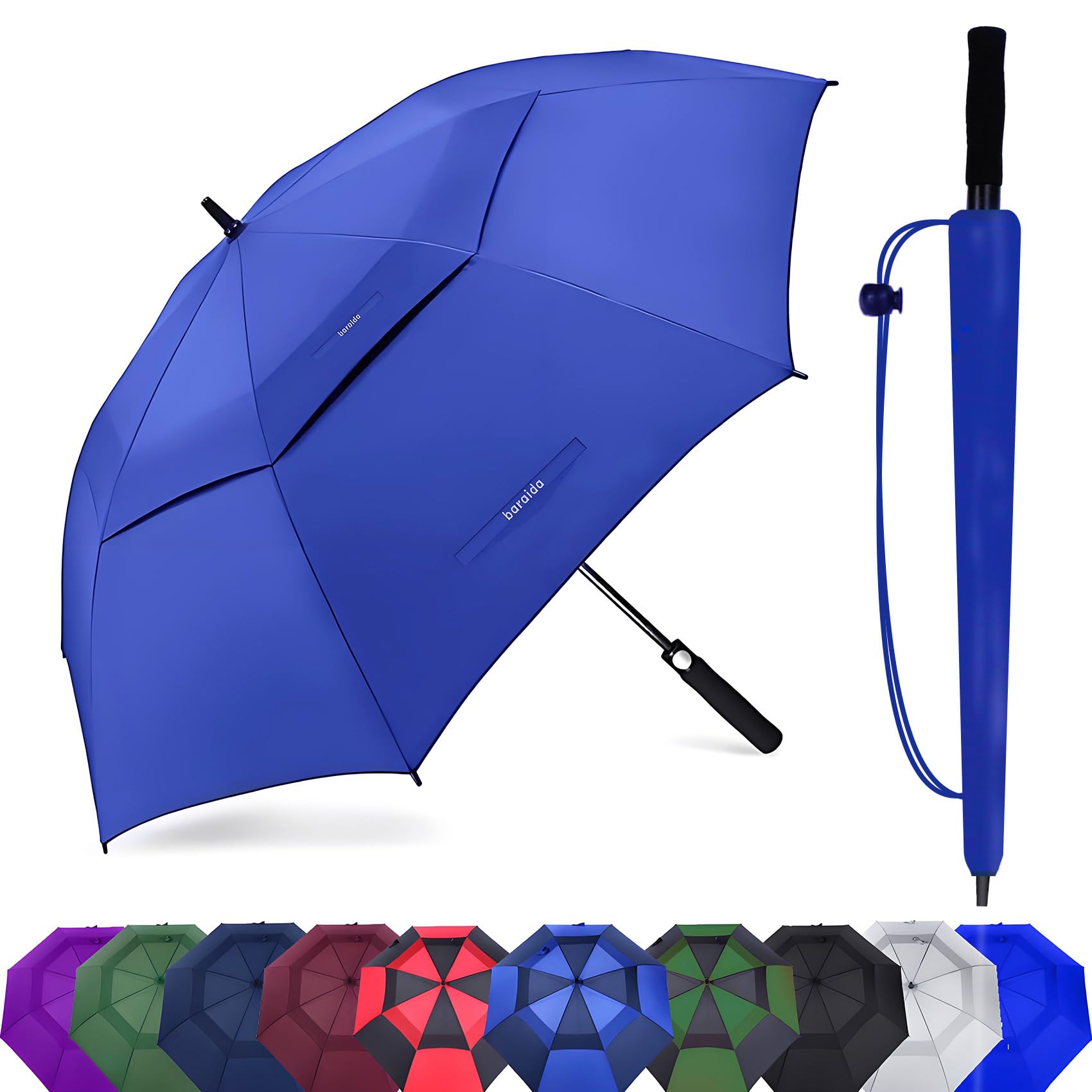 Ombrello da golf grande 157/172/182 cm, extra large, a doppia cupola, ventilato, antivento, impermeabile, con apertura automatica, ombrello da golf per uomini, donne e famiglia
