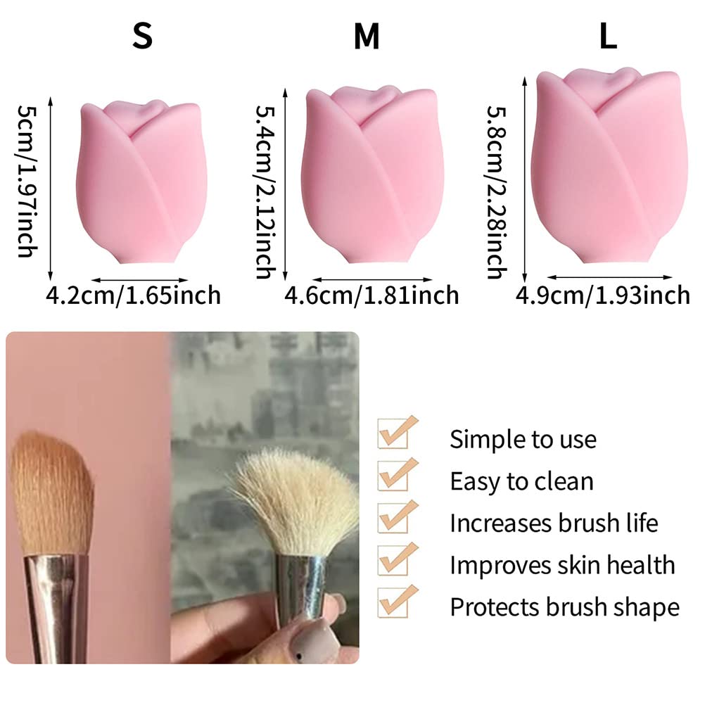 Zerone Makeup Brush Holder, 3pcs Rose Shape Silicone Travel Makeup Brush Organizer Storage Covers Protector Guards Reusable Dust Cover Brush Organizer Case for Travel and Home