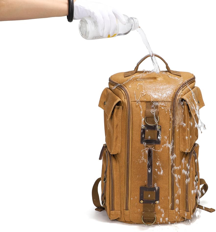 peacechaos Heavy-Duty Waxed Canvas Backpack for Men,17" Laptop Rucksack with Genuine Leather, Multi-Pocket Travel Bag - Image 5