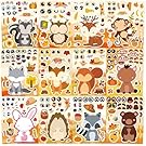 24 Sheets Fall Stickers, Make-a-face Sticker, Fall Animal Stickers for Kids Make Your Own Animal Mix and Match Sticker Sheets Kids Party Favor Supplies Craft