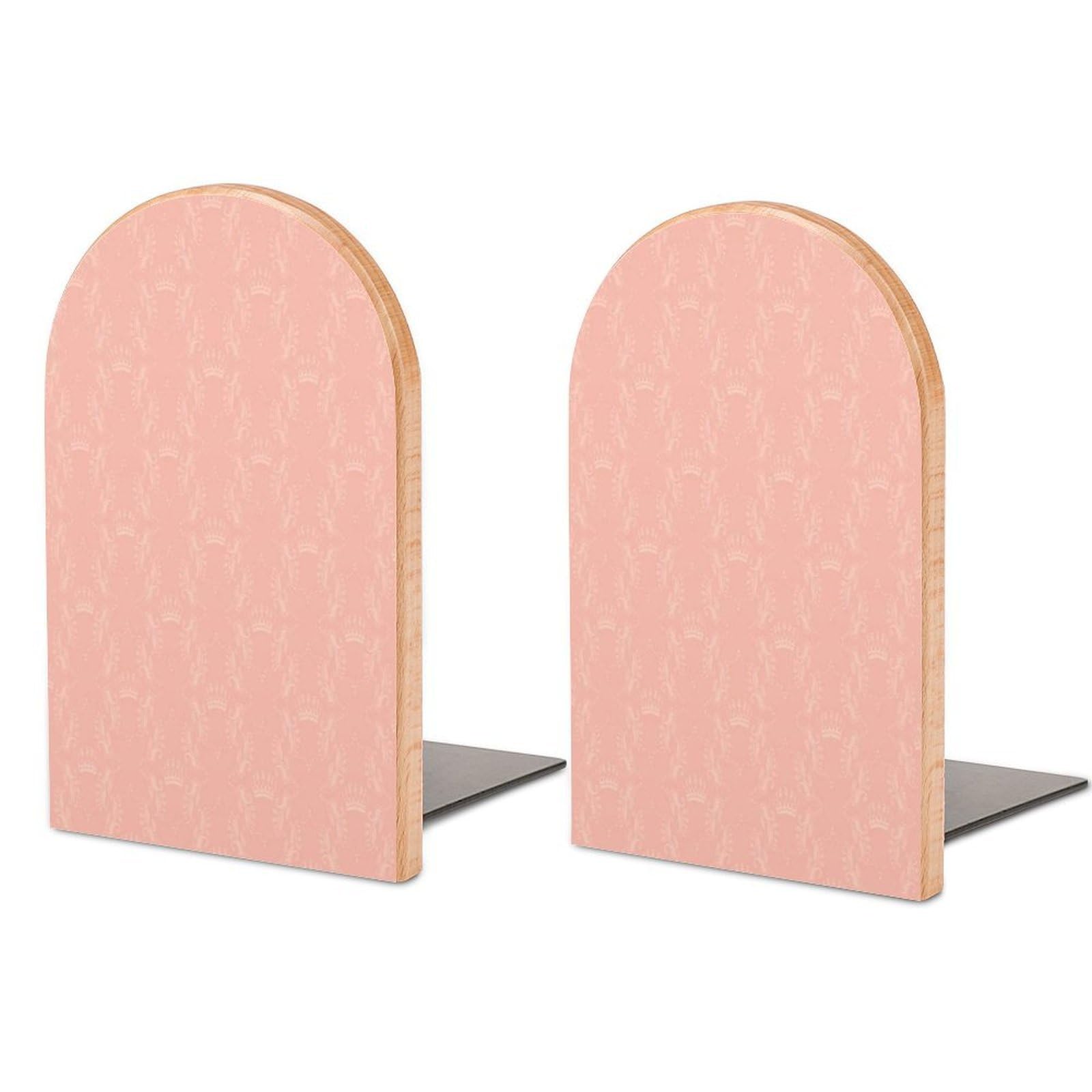 Pink Flowers Background Beech Wood Bookends Heavy Duty Book Organizers Desktop File Holder for Office Home Bookshelf