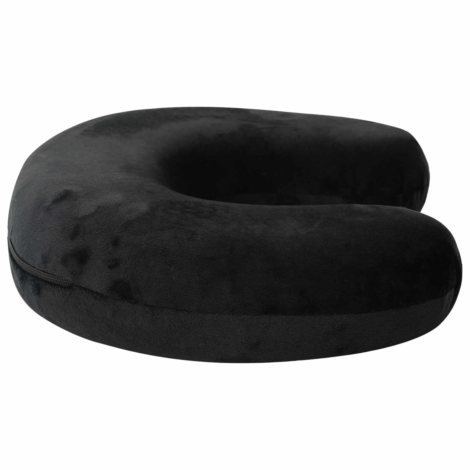 Mangloder Almohada de Viaje para Cuello Negro Almohada Ergonómica para el Cuello con Espuma viscoelástica y Funda de Terciopelo Transpirable Lavable Portátil 27x27x8cm para Coche Tren Avión y Hogar
