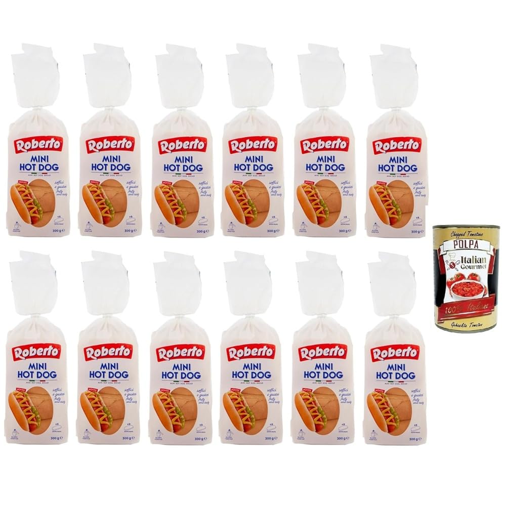 Italian Gourmet Roberto Mini Hot Dog Pains 12 x 300 g – Pains Mini pour Hot Dog et Sandwichs – Boulangerie Italienne + Italian Gourmet Polpa de Tomates 400 g
