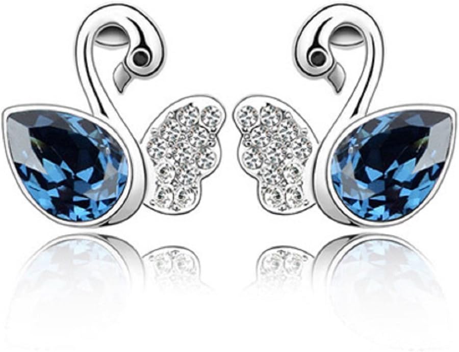 Fashion Stud Earrings Austrian Crystal Navy Blue Swan 439163 177