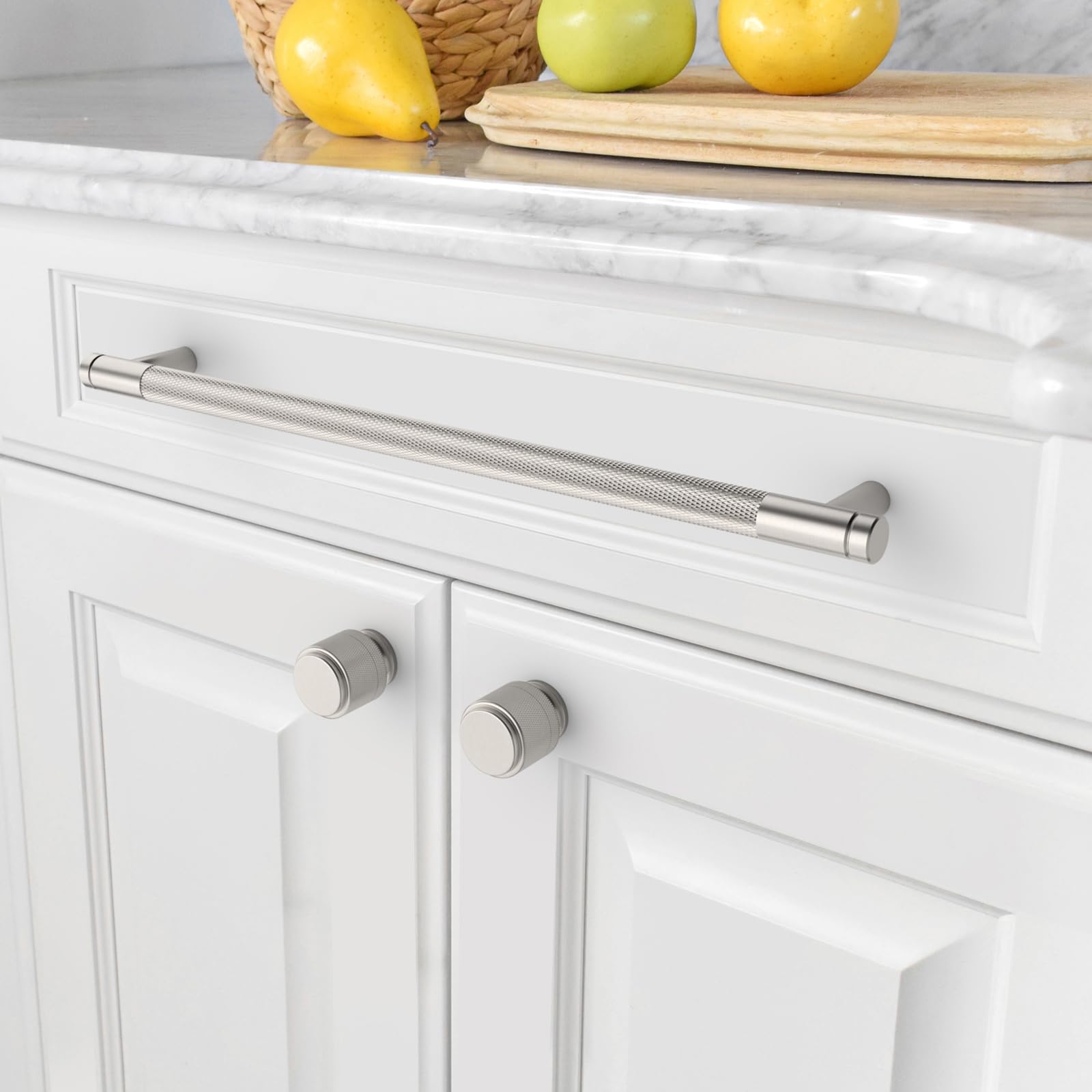 Amerdeco 10 Pack Brushed Satin Nickel Knurled Cabinet Pulls 254mm Hole Center Cabinet Hardware Kitchen Cabinet Handles for Bathroom Drawer Pulls Dresser Pulls AM003 - Image 3