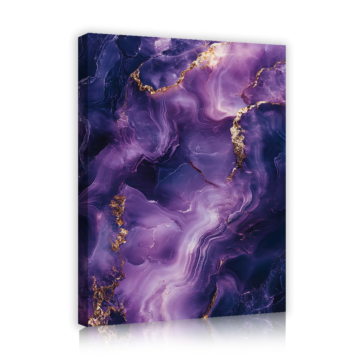 TOANGWALL Lavender Jade Canvas Wall Art Bar Gold Lines Framed Poster Prints Luxurious Violet Swirls Abstract Painting Artwork for Lounge Decor 85x100cm