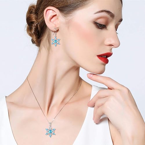 Miniatura 3 de EVER FAITH Conjuntos de joyas para mujer, plata de ley 925, circonita cúbica, copo de nieve, juego de collar y aretes para fiesta de invierno