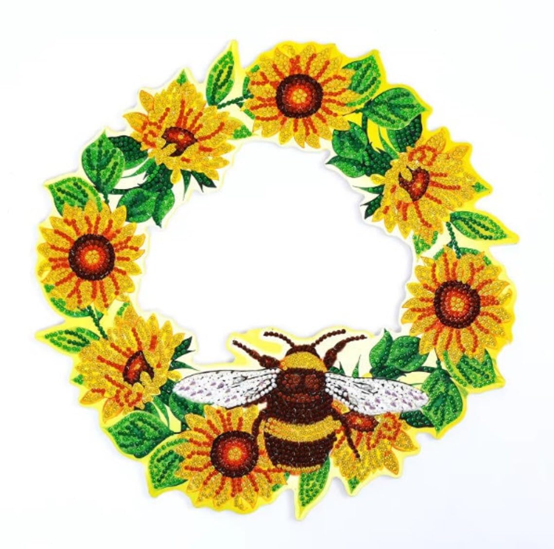 Syntego Sunflower Wreath 5D Diy Sunflower Diamond Painting | Crystal Yellow Rhinestone Bee Wreath Wooden Painting Kit | Floral Wall Hanging Decoration For Home | Creative Gift Idea For All Occasions