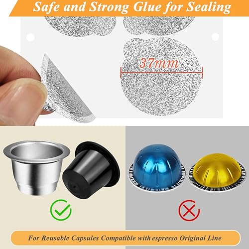 Miniatura 4 de CAPMESSO Cápsulas de café selladas de papel de aluminio, tapas de aluminio para reutilizar, cápsulas originales de Nespresso, cápsulas recargables