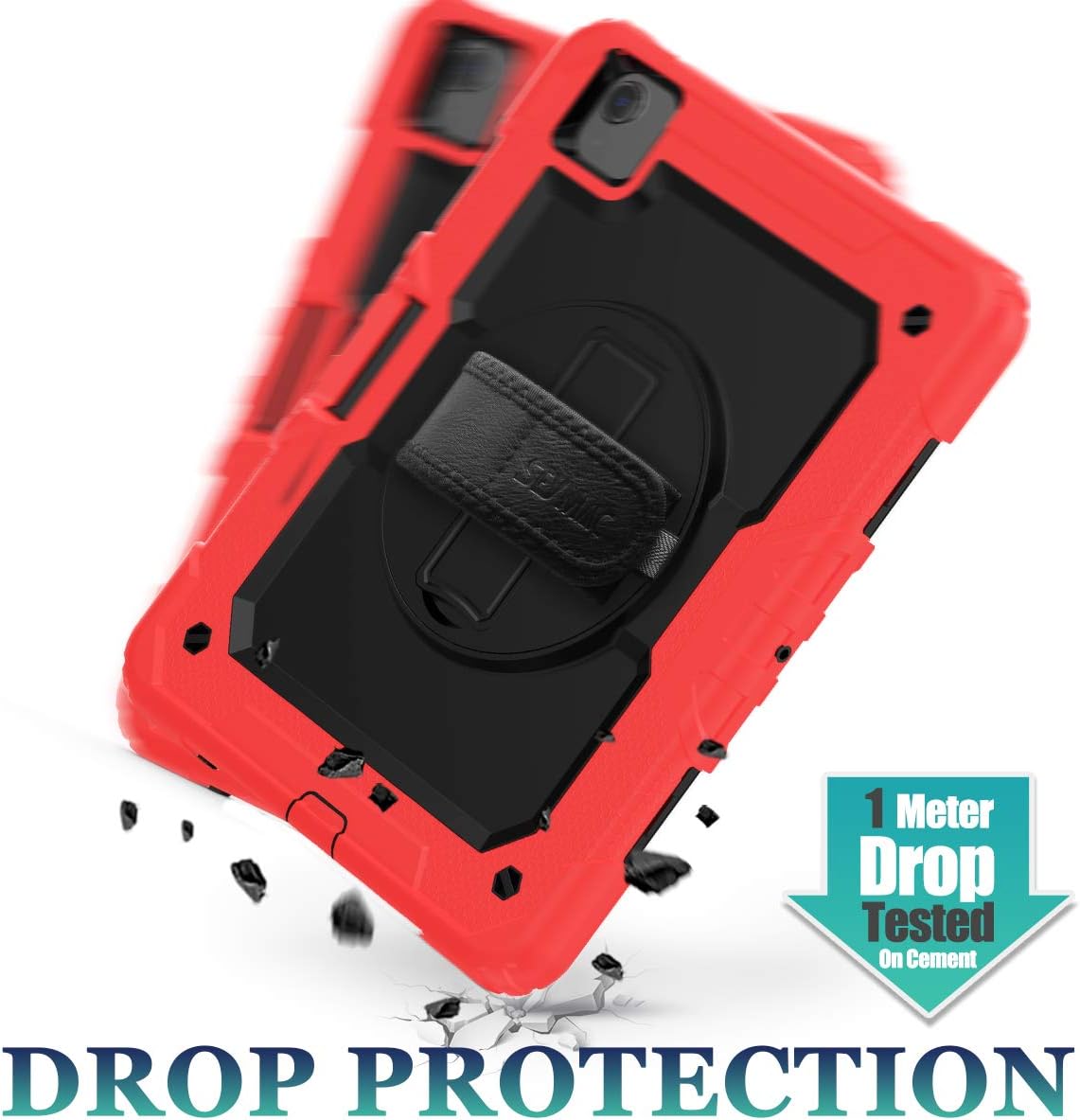 SEYMAC stock Case for iPad Air 5th/4th Generation/Pro 11 (4th/3rd/2nd) with Screen Protector Pen Holder, 360° Rotate Hand Strap/Stand Case for iPad Air 5th/4th Gen 10.9''/ Pro 11'' (Black+Red)