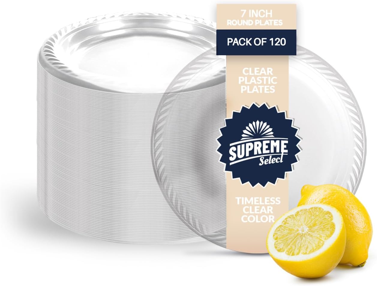 Clear Disposable Plastic Plates [Set of 120 | 7-inch Plates] Elegant Party Dinner Plates-Microwave Safe Plastic Dish Set- Sturdy Rimmed Plates For Weddings, Parties, Kitchen Use