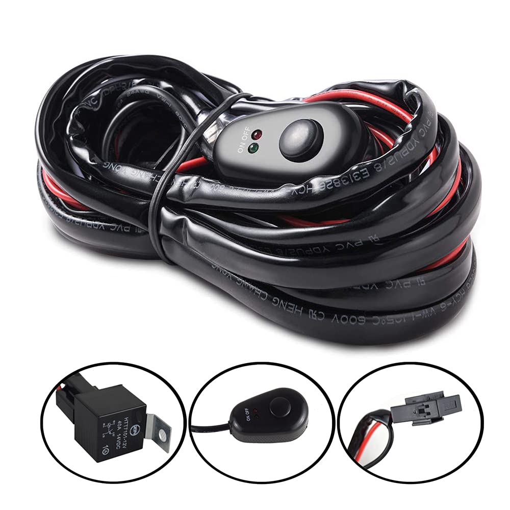 WillpowerWiring Harness Kit 1 Lead 10FT 3 Meter Led Work Light Bar 12V 24V Wiring ON/Off Switch 40A Relay Harness Kit for Off Road ATV Jeep Included