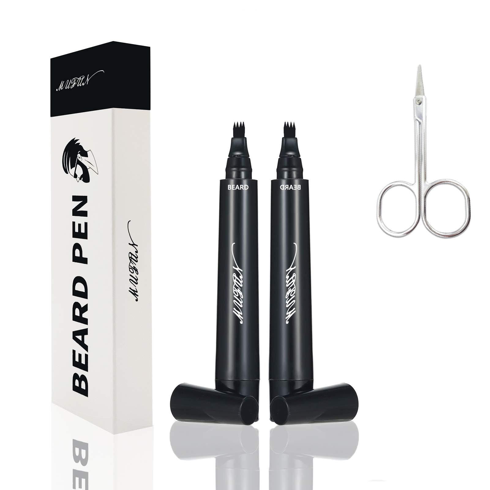 2PCS Beard Pencil Filler for Men - Sweat Proof, Water Resistance, Long Lasting & Natural Finish barber Pencil, Mustache Repair Shape(BLACK)