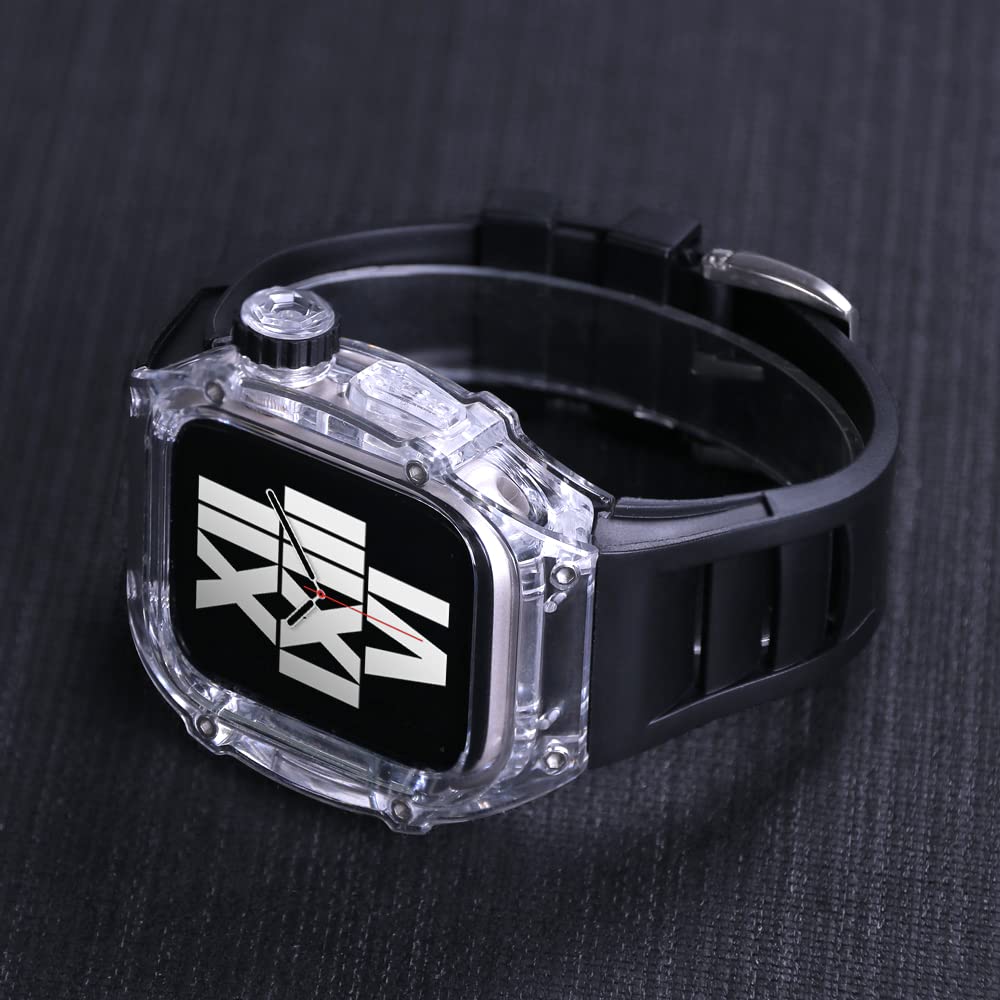 JDIME Kit de bracelet de montre transparent en caoutchouc fluor pour Apple Watch 44 mm 45 mm Series 9 8 7 6 5 4 SE