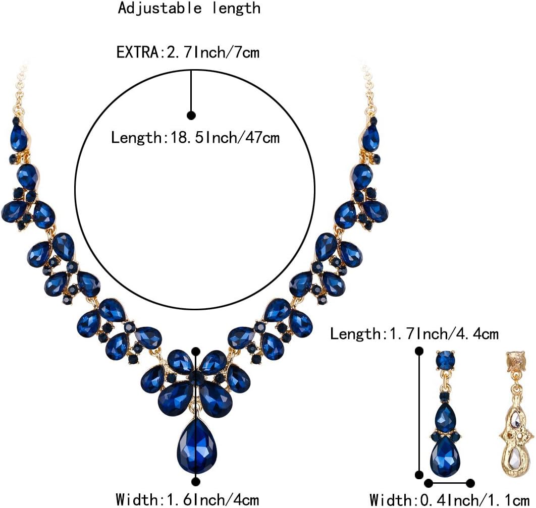 BriLove Women's Wedding Bridal Crystal Teardrop Cluster Statement Necklace Dangle Earrings Set - Image 4