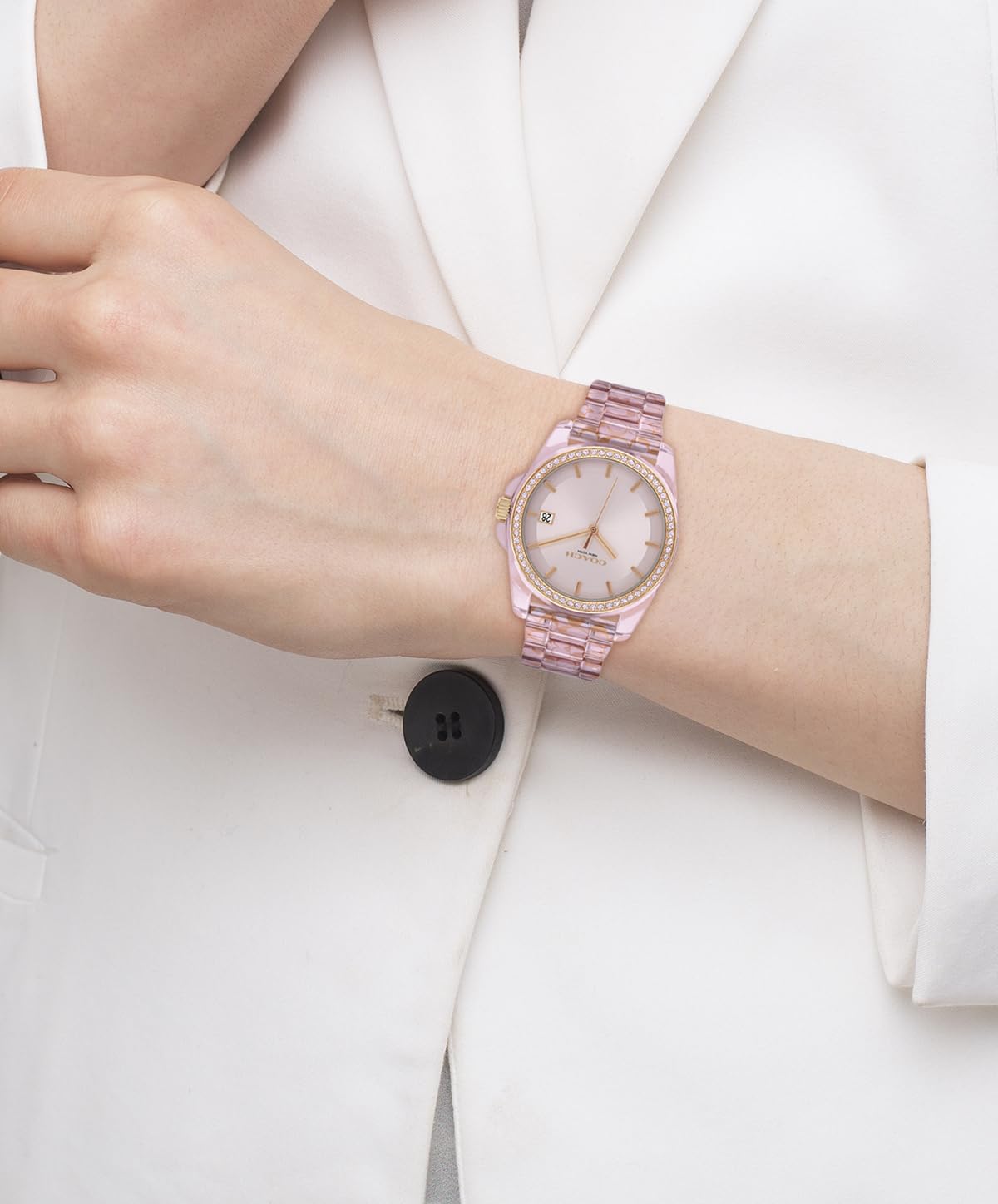 Coach Greyson Women's Watch - 3H Dial with Signature C Link Bracelet and Crystal Bezel - Water Resistant 3 ATM/30 Meters - Premium Fashion Timepiece for Everyday Style - 36mm