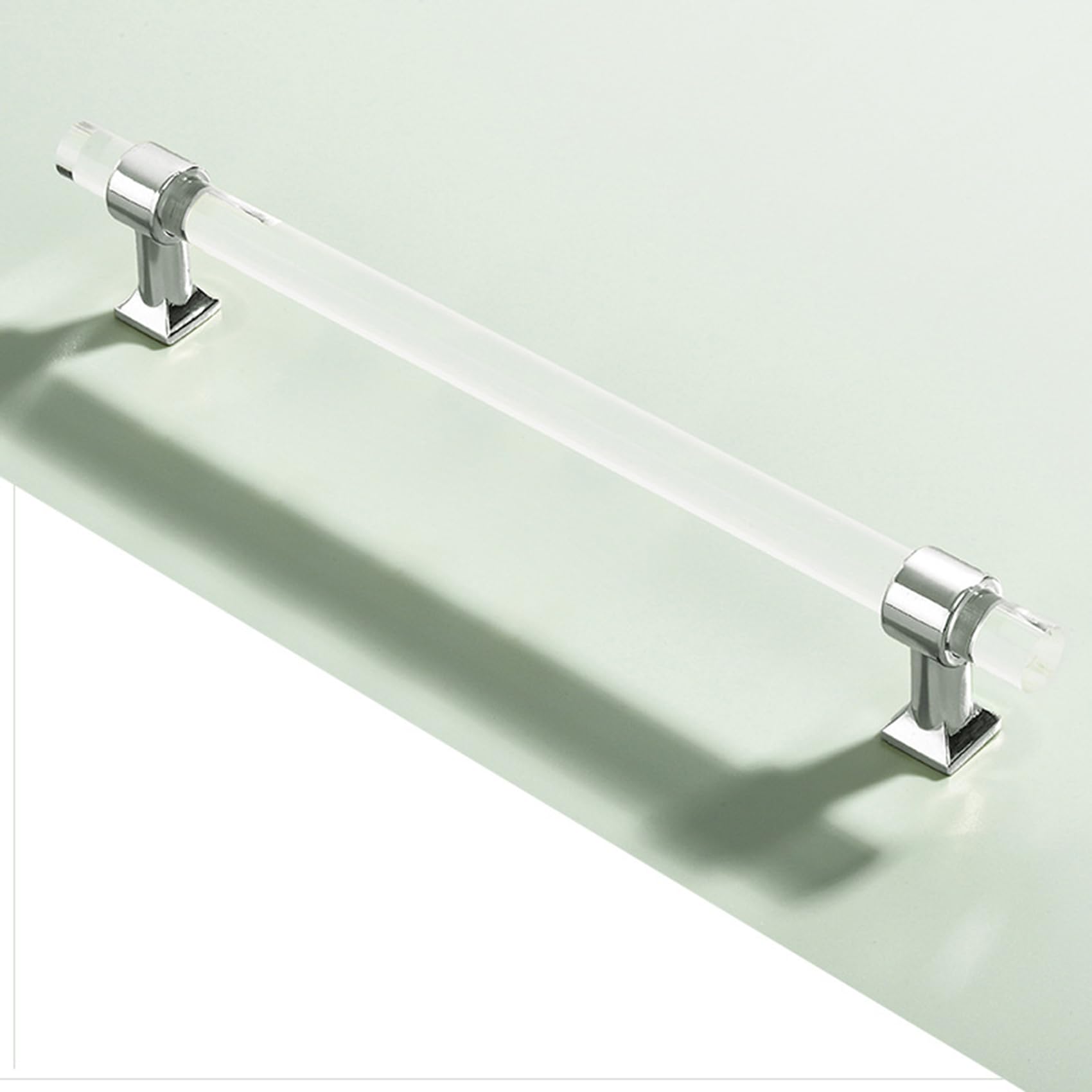 JMCXSM592 2 Packs Cabinet Pulls Transparent Acrylic Handle Cupboard Handles Crystal pulls Drawer Knobs Zinc Alloy,Kitchen Door Levers for Bathroom,Closet,Wardrobe,Dresser (Hole Pitch 320mm,Chrome)