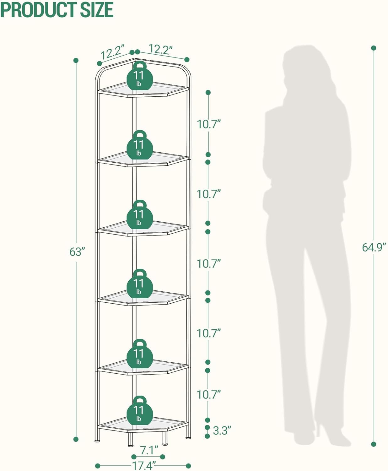 MEYER - kazページ Hzuaneri Corner Shelf Stand, Glass Bookshelf Bookcase