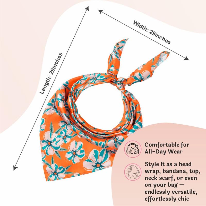 Image of Hair Drama Co. Elastic Bandana Head Scarf for Women | Silk Satin Head Wrap Bandana Scarves | Boho Style Statement Headband Stylish Design | All Day Wear Scarves | Hair Scarf Accessories