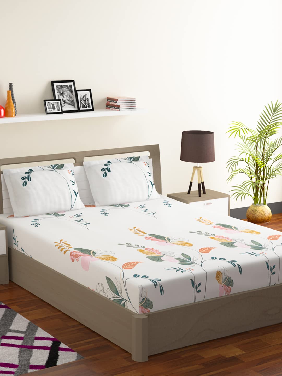 Buy Bombay Dyeing 104 GSM Microfiber White Double Bedsheet with 2 Pillow Covers Online at Low