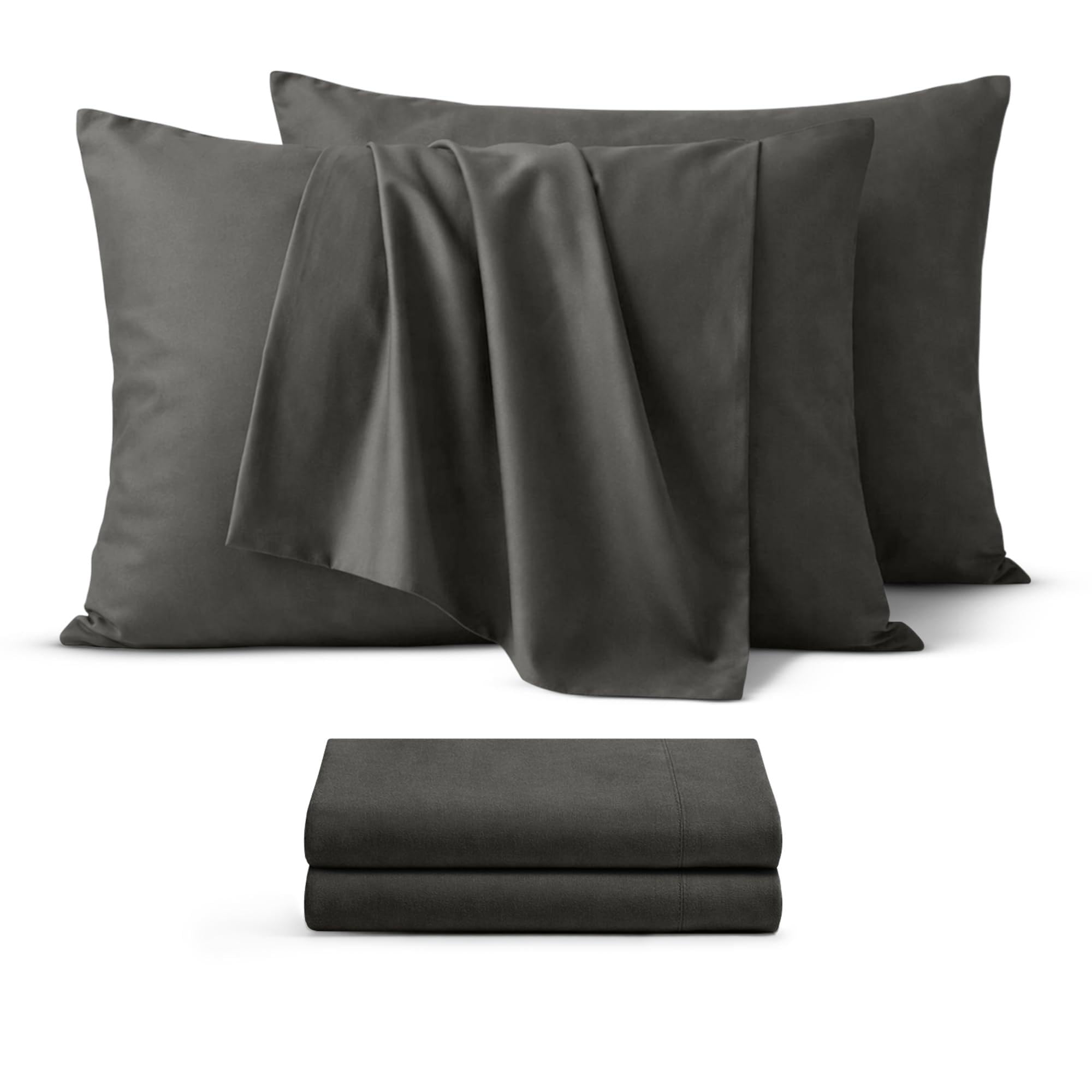 BEDIO Grey Pillow Cases 2 Pack โ Ultra Soft Brushed Microfiber Pillowcases Standard Size with Envelope Closure, Breathable, Wrinkle Free, Durable Set of Pillow Covers (50 x 75 Cm)
