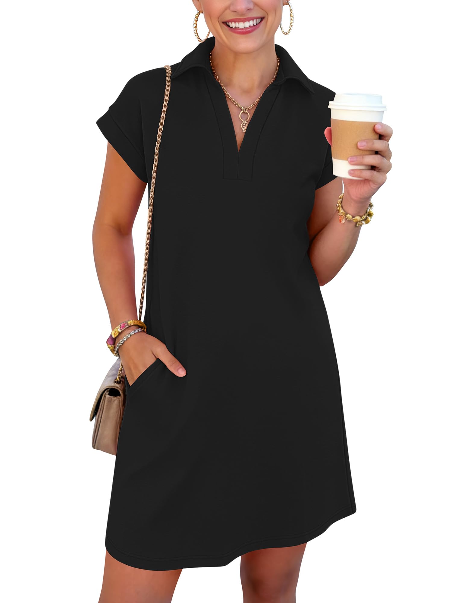ANRABESS Collared V Neck Tshirt Dress