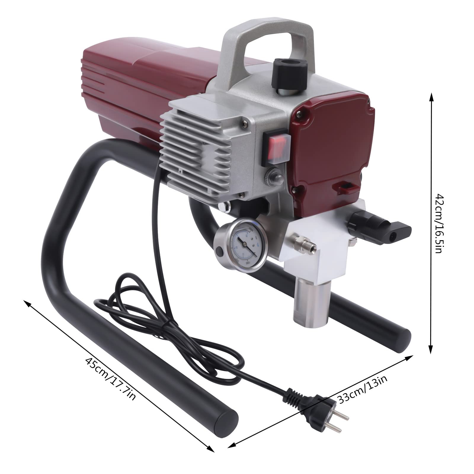Airless spruzzatore a parete, 1800 W, macchina per verniciatura a spruzzo con tubo ad alta pressione da 13 m, larghezza spruzzo 250 mm, pistola a spruzzo per dipingere pareti