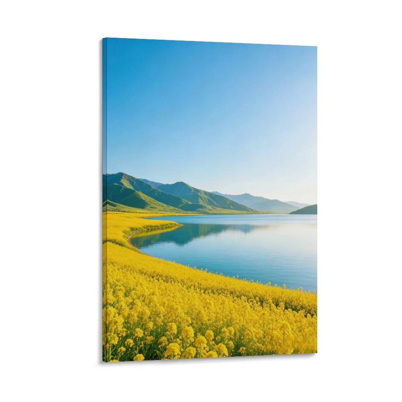 IEJKLUVWX Lake Shore Rapeseed Flowers Wall Posters Spring Scenery Waterproof Canvas Lightweight High Definition for Sofa Background Office Housewarming Gift Modern 20x30inch(50x75cm)