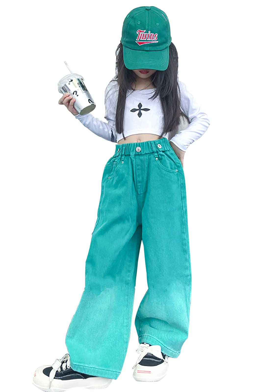 SEAUR Jeans da Bambina e Ragazza, Pantaloni in Denim Larghi, Elasticizzati, con Elastico in Vita, per Bambini, 116-170 - 5-15 Anni