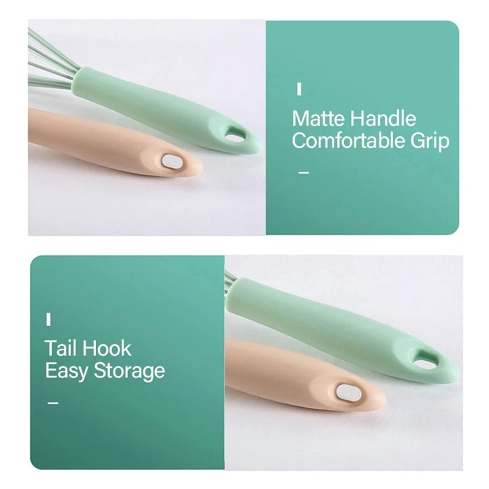 Batidor manual de huevos - globo silicona que ahorra espacio for uso en la cocina(2pcs Green 10 12in)