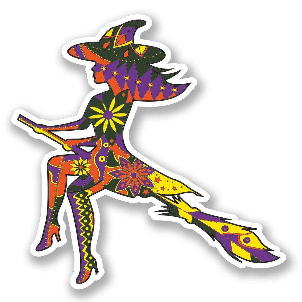 Destinationvinyl Multi 2 X 10Cm/100Mm Witch On Broomstick Vinyl Self Adhesive Sticker Decal Laptop Travel Luggage Car Bike Sign Fun #5607