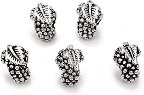 Miniatura 4 de 20 cuentas sueltas de gran agujero de uva (tamaño del agujero de 0.177 in), espaciador de metal plateado antiguo para aretes, pulseras, collares,