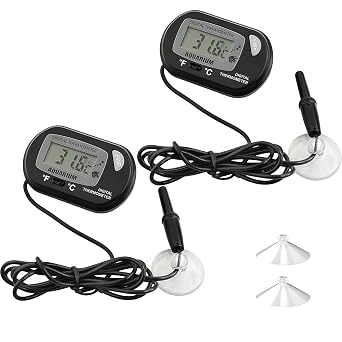 Fish Tank Thermometer Digital Aquarium Thermometer, 2 Pcs water Temperature Thermometer with Probe and Suction Cup Reptile Thermometer with Large Lcd Display for Aquarium Reptile Tank Vivarium