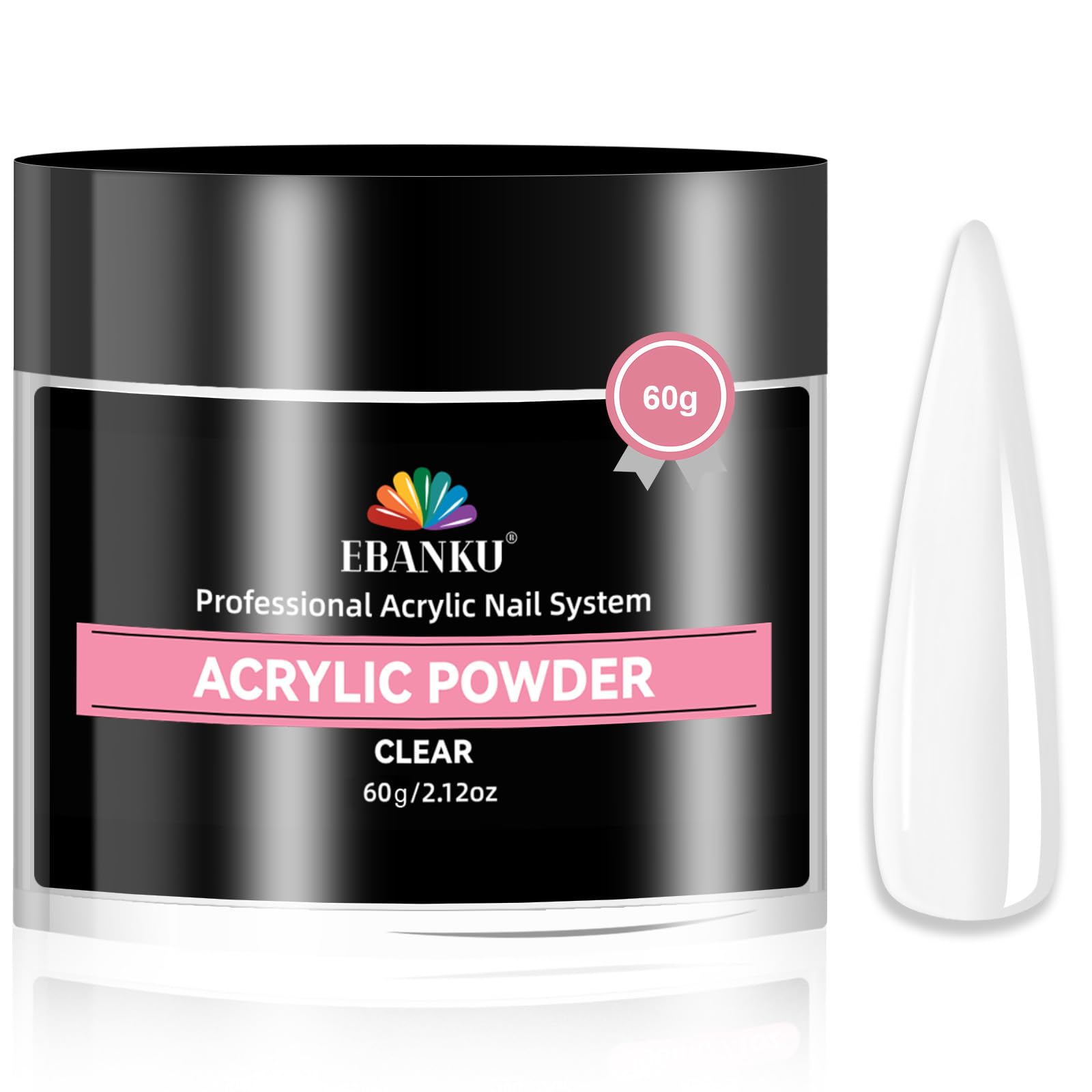 EBANKU Przezroczysty puder akrylowy, 60 ml, proszek akrylowy o dużej pojemności, profesjonalny akrylowy puder do przedłużania paznokci, rzeźbienie paznokci, trwały, nie wymaga lampy do paznokci (60 g)