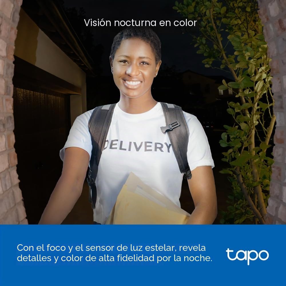 Tapo TD23 - Timbre de video con batería de 2K 5MP, sin tarifa mensual, cámara inalámbrica de 160°, audio de 2 vías, batería de larga duración, timbre de anillo incluido, noche de color, almacenamiento