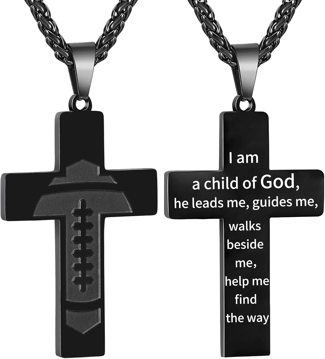Football Cross Necklace for Kids Men Teen Boys Boyfriend Husband, Inspirational Bible Verse Religious Christian Gift