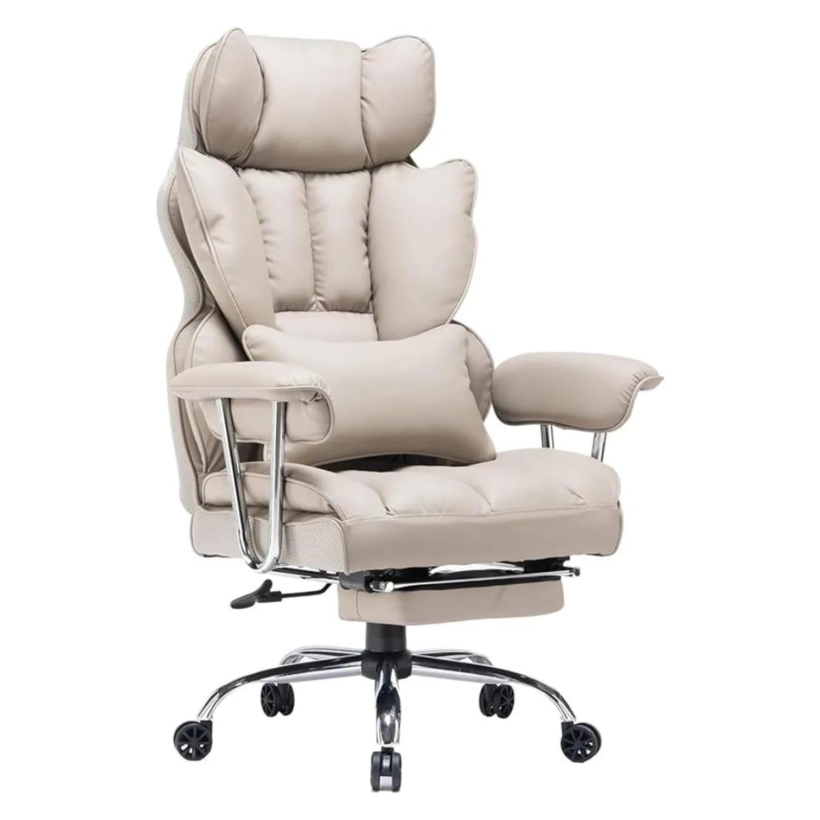 Krzesła menadżerskie, duże, wysokie oparcie, krzesło biurowe, skórzane, obrotowe, z podnóżkiem i podparciem lędźwiowym, ergonomiczne, komputerowe, szare