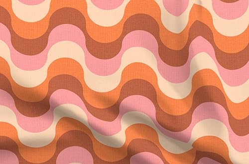 Spoonflower Tela Ola Vintage Retro Remolino Naranja Rosa Estampado Geométrico en Tela de Gasa Cuarto Gordo, Vestidos de Moda Costura Decoración del