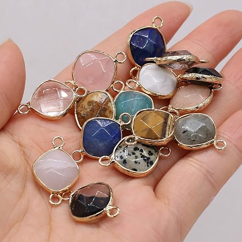 Miniatura 2 de LE SKY 10 piezas de conectores de piedra natural con forma de rombo facetado Reiki cristal ágata piedra para hacer joyas collar, Piedra Piedra