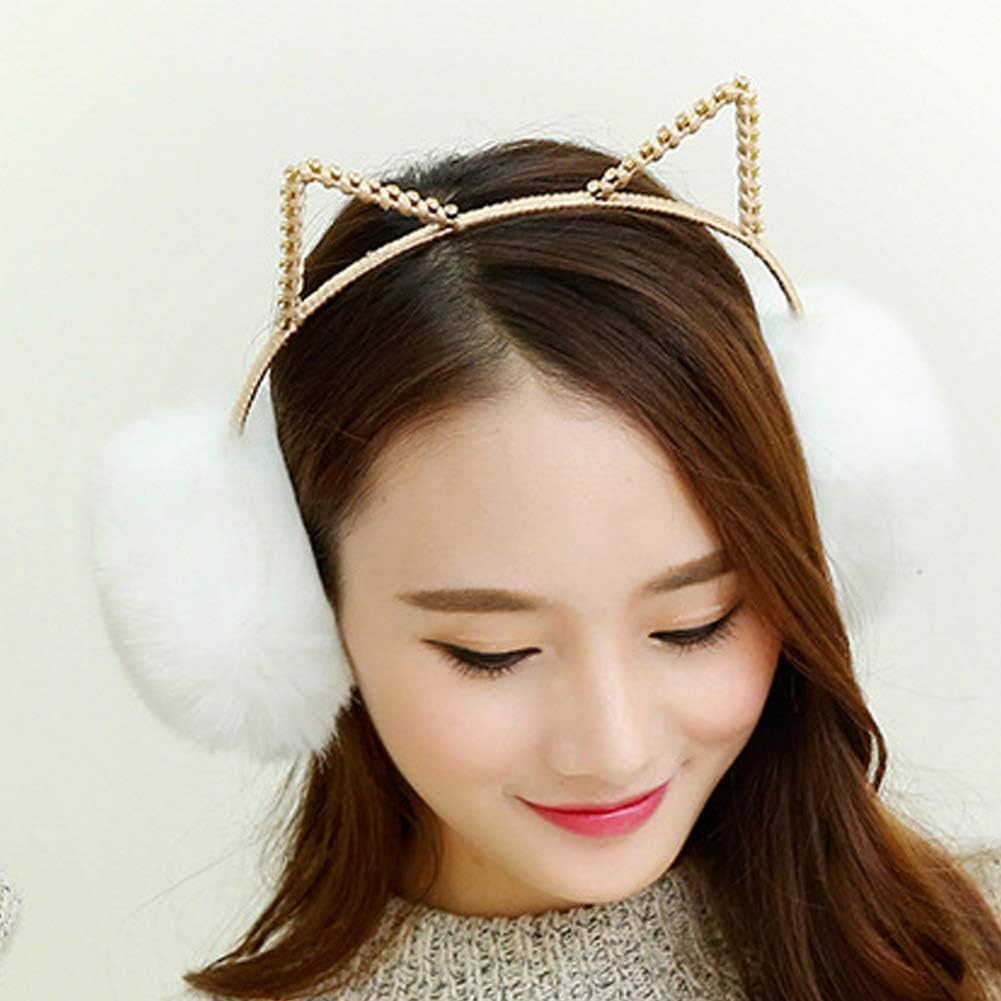 Glitter Crystal Cat Ears Winter Earmuffs Warm Plush Ear Warmers for Women Girls …